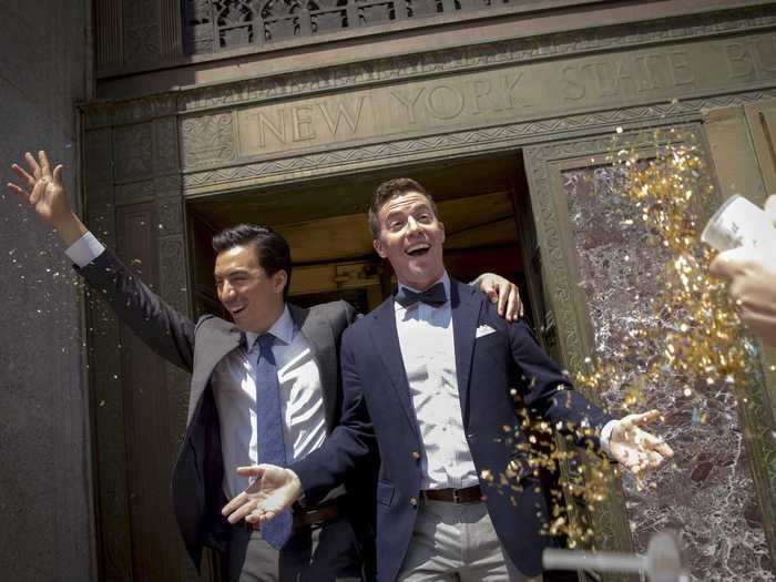 And a year later, in June 2015, the US Supreme Court ruled that gay marriage was constitutional. Ashby Hardesty and Rodrigo Zamora, one of the first LGBT couples to marry in the country, celebrated with a lot of glitter.