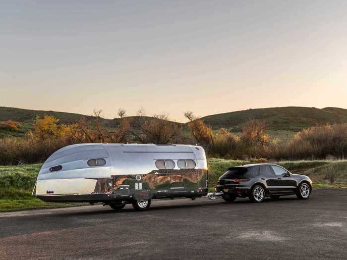 The trailer comes with an outdoor kitchen that has a propane and 110-volt outlet.