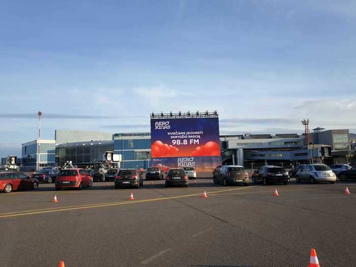 The airport plans to keep the drive-in until at least the end of May while movie theaters in the Lithuanian capital are closed.