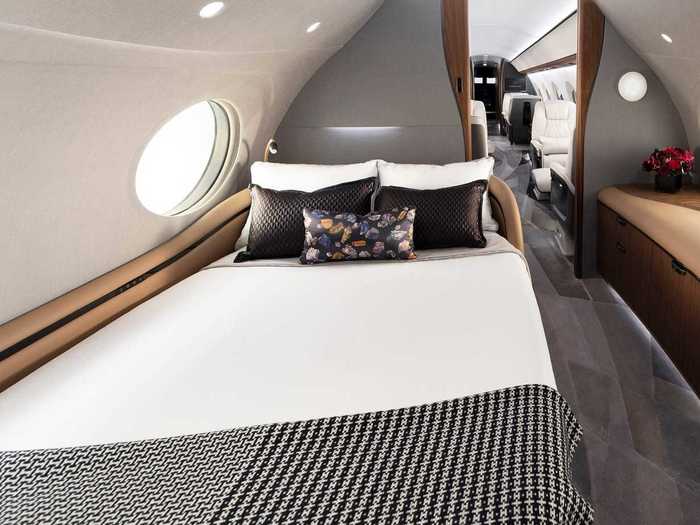 The rear of the aircraft can then act as the bedroom, with a full-size adjustable bed and adjacent club seat and workspace.