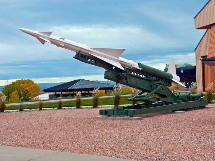 This Nike missile is like the ones that the base was armed with during the Cold War.