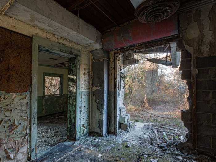 The control building, seen here, is in a state of extreme disrepair.