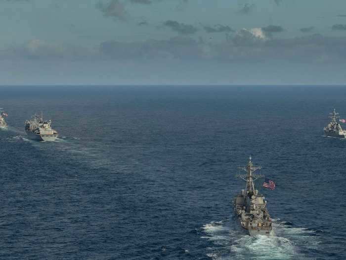 The warships sailed into the Barents "to assert freedom of navigation and demonstrate seamless integration among allies," US Naval Forces Europe said on May 4.