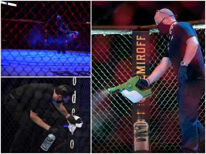 The Octagon, fence, and canvas was kept sanitized between fights.