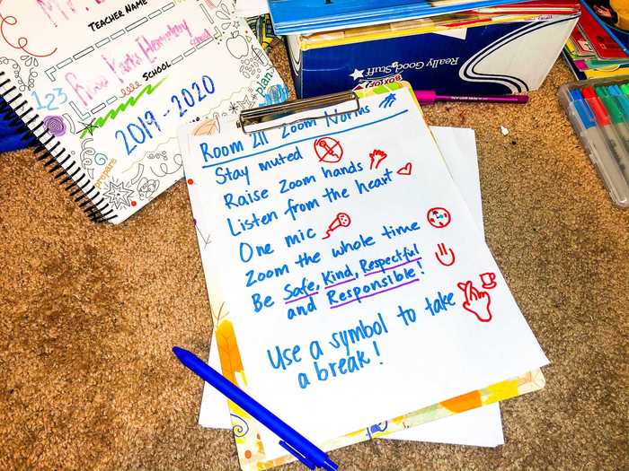 He has recreated classroom agreement posters, which list rules to follow in the classroom, like this one, to help keep his class focused throughout the day.