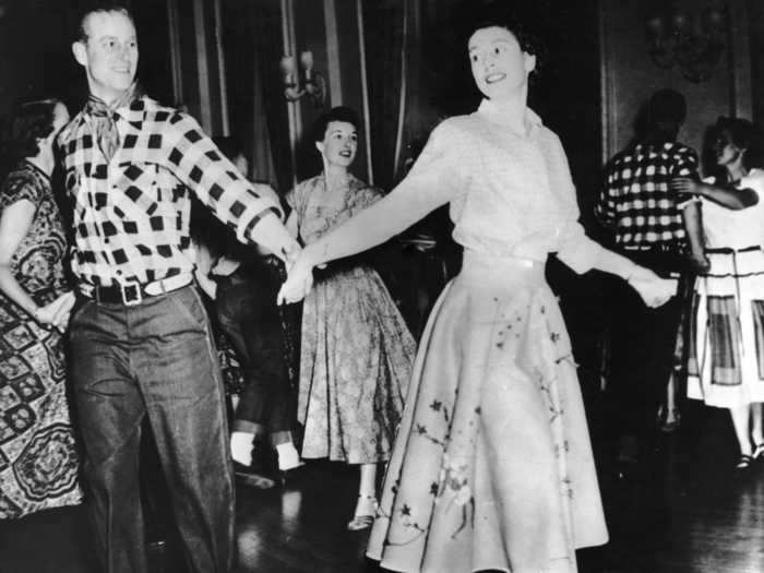 On a tour of Canada in 1951, the couple shared a square dance.