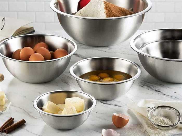 A set of stainless steel bowls