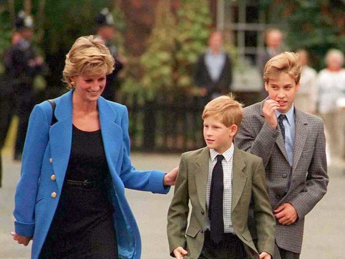 The brothers attended the same boarding school, Eton College. Here they are on the day Harry joined the school in 1995.