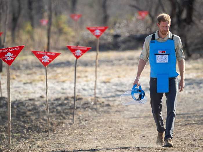 Prince Harry walked through a minefield in Dirico, close to where the late Princess Diana visited 22 years prior.