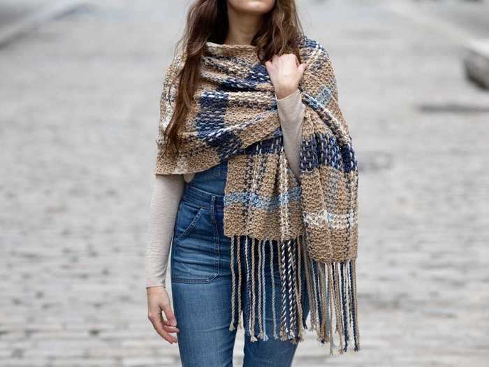 A cozy blanket scarf from Lion Yarns