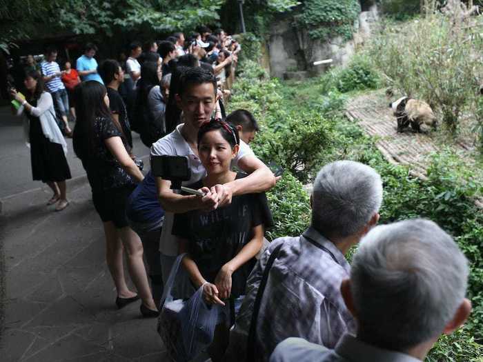 People travel to the Chengdu Panda Research Base to see China