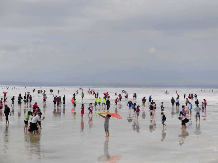 The Chaka Salt Lake in Qinghai Province spans 65 square miles and welcomes visitors from around the world.