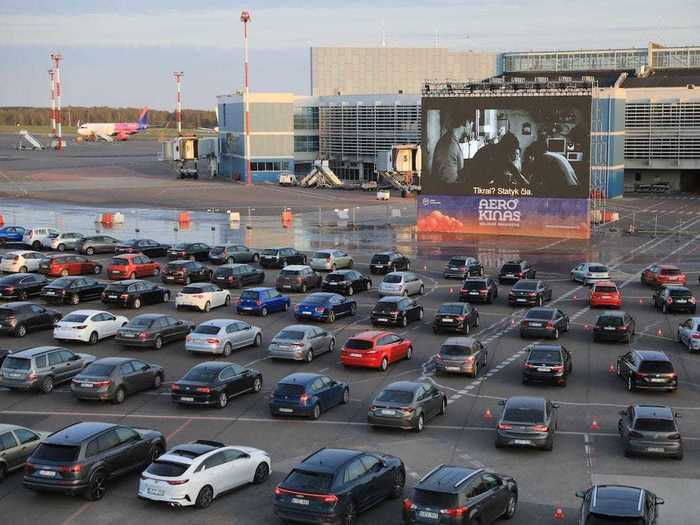 Residents in Lithuania can head to the Vilnius Airport, which now functions as a drive-in movie theater.