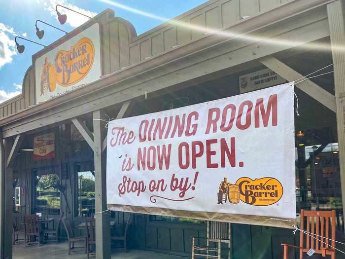 Cracker Barrel has resumed sit-down dining at 15 restaurants across Georgia and Tennessee.