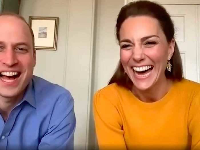 The Duchess of Cambridge kept it casual in a $37 Zara sweater and a pair of fern drop earrings to video call children of essential workers on April 9.