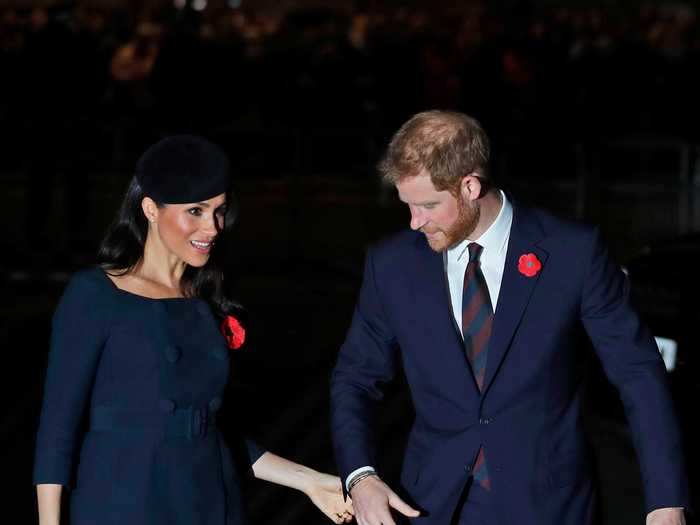 Harry and Meghan wore navy again to Remembrance Day in 2018.