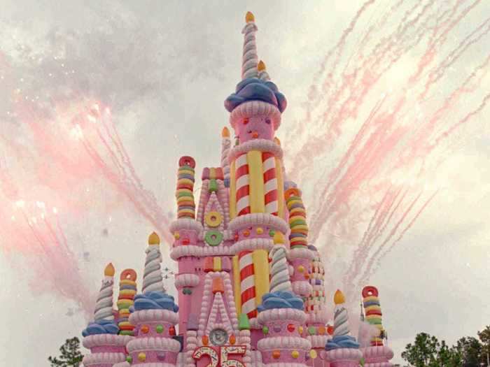 In 1996, however, Disney covered the landmark with a pink birthday-cake overlay to celebrate the park