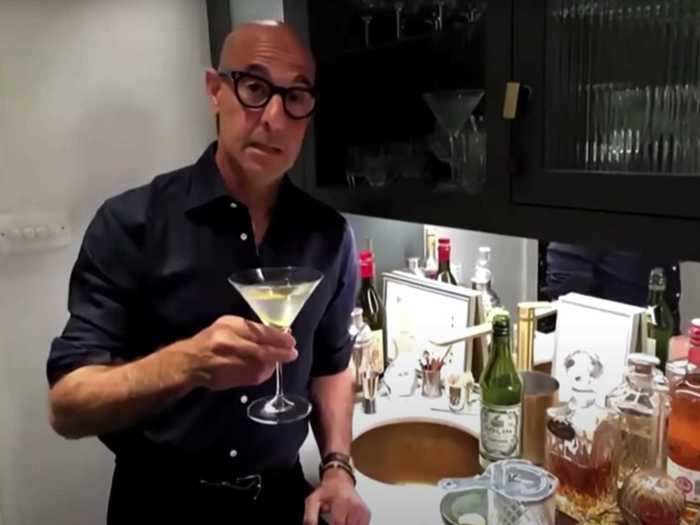 Stanley Tucci continued by showing James Corden how he likes to make a vodka martini.