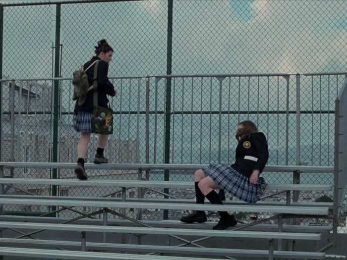 Hathaway really fell during the rainy, bleacher scene.