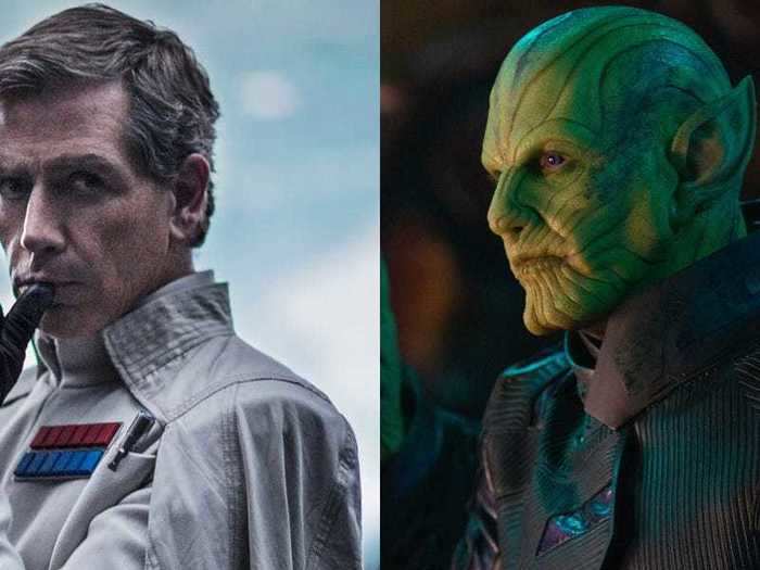 After his turn as a "Rogue One" villain, Ben Mendelsohn showed up in "Captain Marvel" as a skrull named Talos.