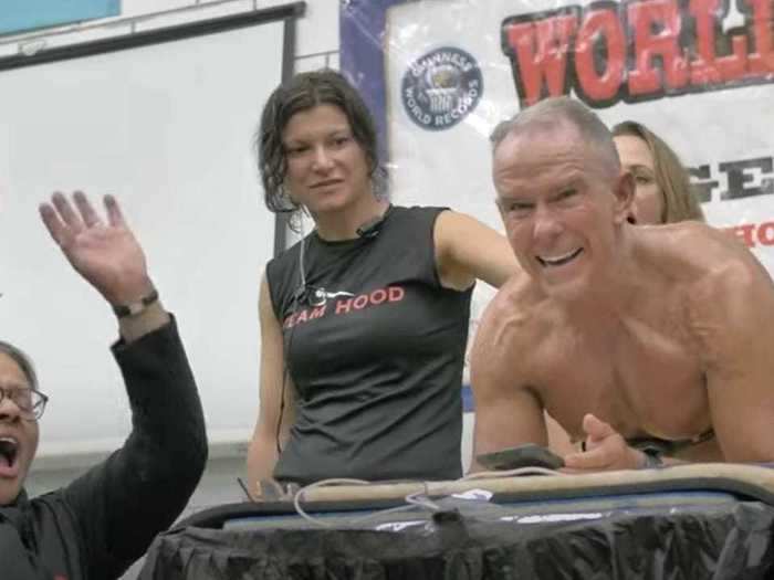 George Hood, a 68-year-old man, broke the record for the longest plank when he held it for 8 hours.