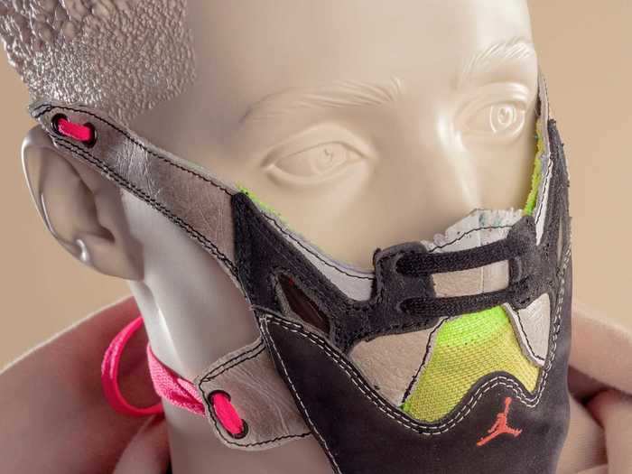 The last mask in the collection prominently features the Air Jordan symbol taken from a Nike Jordan Max Aura.