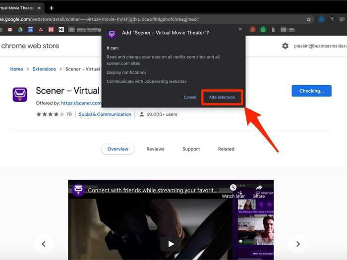 Make sure you click "Add extension" in the tab that pops up in your browser in order for Scener to be successfully installed.