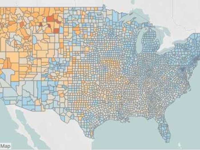 By contrast, data from the past week shows far more mobility, with some counties experiencing even more people moving around than the year prior, reflected by more orange counties.