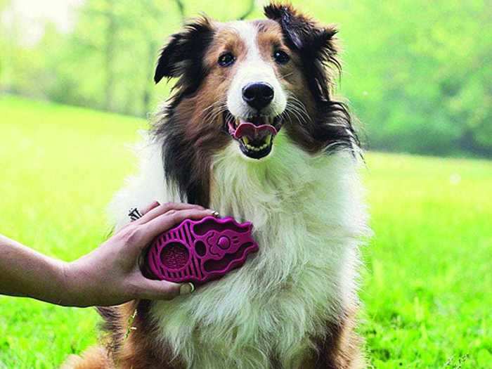 A rubber brush and moisturizing spray for cleaning up short coats