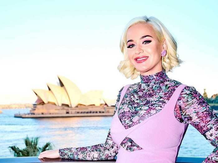 While in Sydney, Perry shared a photo on Instagram in which she was wearing a layered purple look.