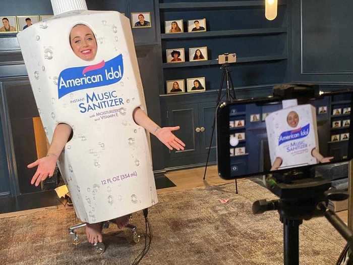 For the first at-home episode of "American Idol," Perry wore a custom costume that looked like a bottle of hand sanitizer.