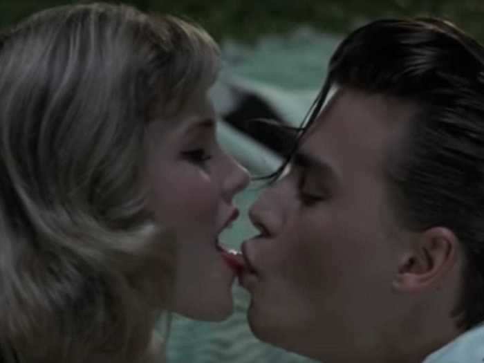 Johnny Depp disturbingly teaches his on-screen kissing partner how to French kiss in "Cry-Baby."