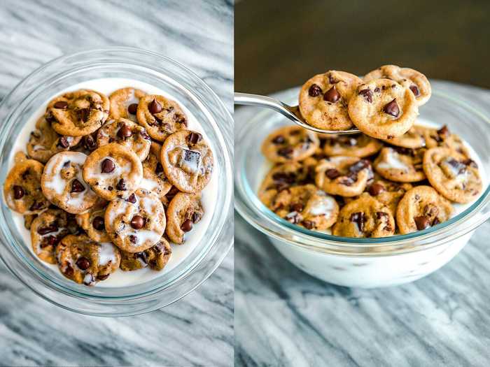 Pre-made cookie dough and a bit of milk are the only two ingredients for cookie cereal.