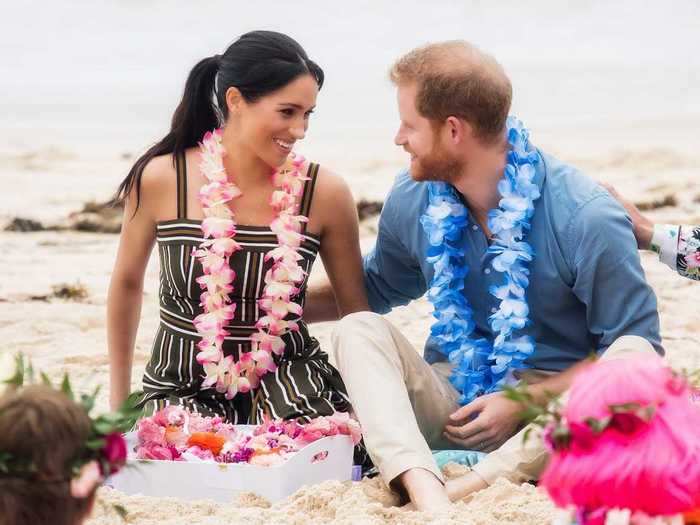 2018: Five months after their royal wedding, the happy couple appeared more loved up than ever on Bondi Beach in Australia on October 19.