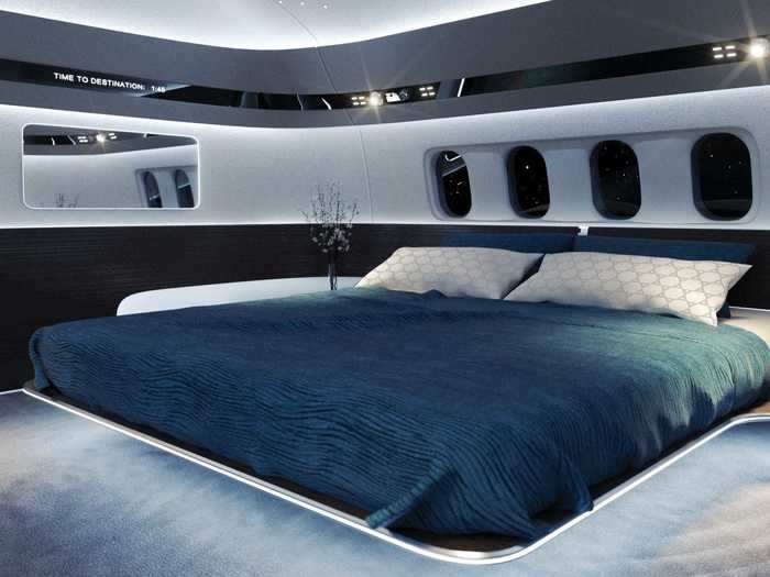 The aircraft is also large enough to house a large bedroom with a king-size bed and opposite wardrobe.