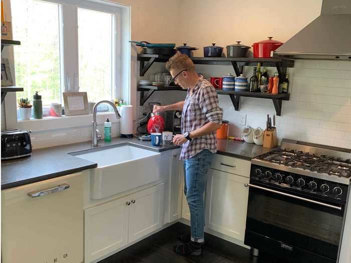 For an afternoon pick-me-up, Constable makes a cup of coffee for himself and one for his wife.