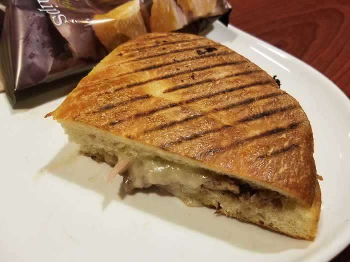 Steak and white cheddar panini (toasted) — $8.19/half