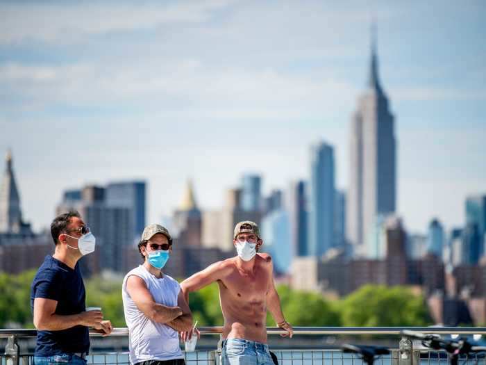 New Yorkers wear face masks and protective gear as they adjust to daily life during the coronavirus pandemic.