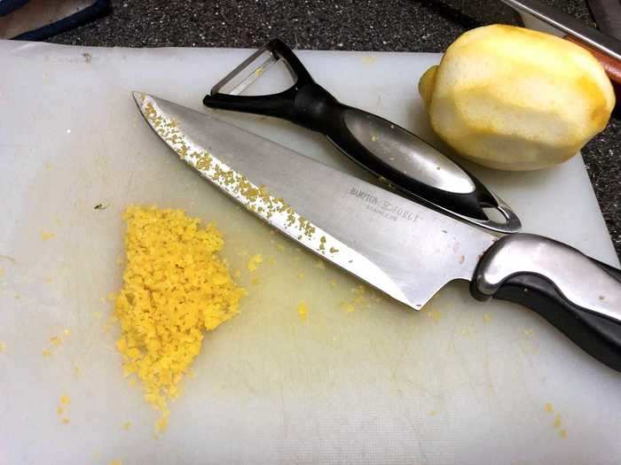 While the broccolini sat in a large pot of boiling salted water, I peeled a lemon to get zest for the pasta