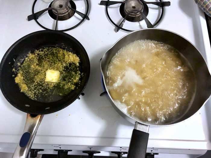 After the broccolini was done, I added penne to the same water and began making the sauce.