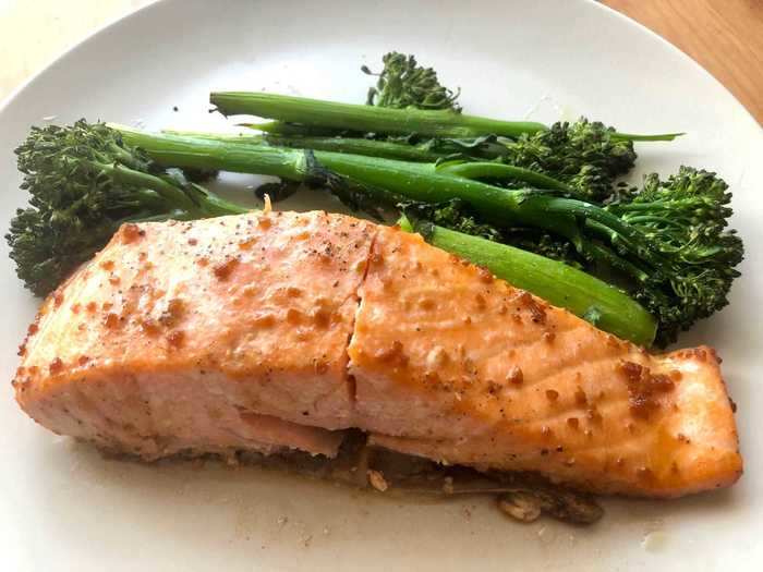 And just like that, it was done! The salmon was perfectly cooked, and its light and fluffy texture paired well with the charred broccolini.