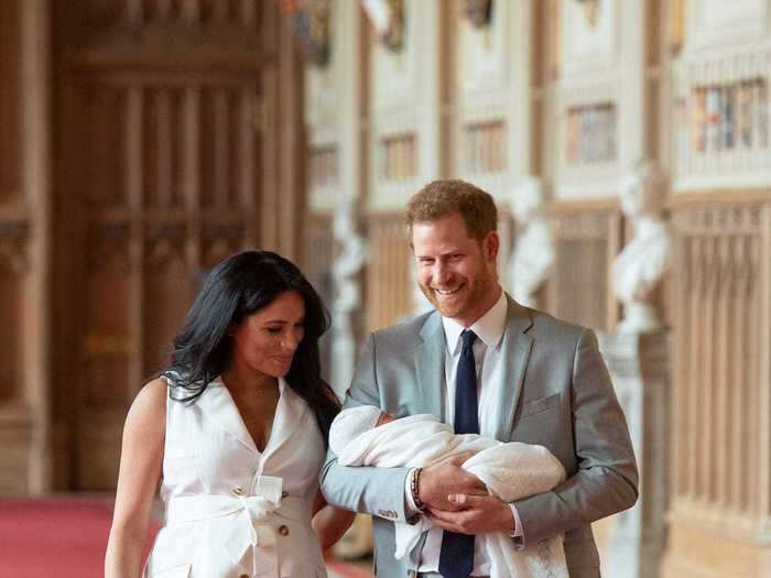 The Duke and Duchess of Sussex made their first appearance with their new son, Archie, at Windsor Castle on May 8, 2019, two days after his birth.