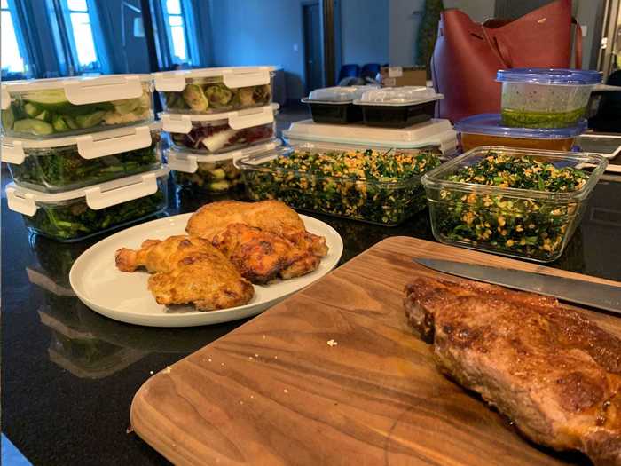 Carroll cooks enough food — a mix of proteins and sides — to last clients five to seven days, though some opt for an abbreviated menu — either four larger meals or five to seven smaller ones — twice a week.