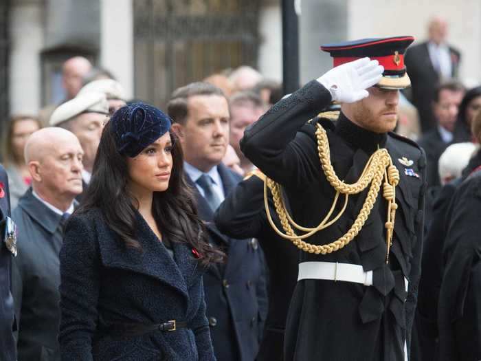 In November 2019, Markle wore navy and black to attend the Field of Remembrance at Westminster Abbey.