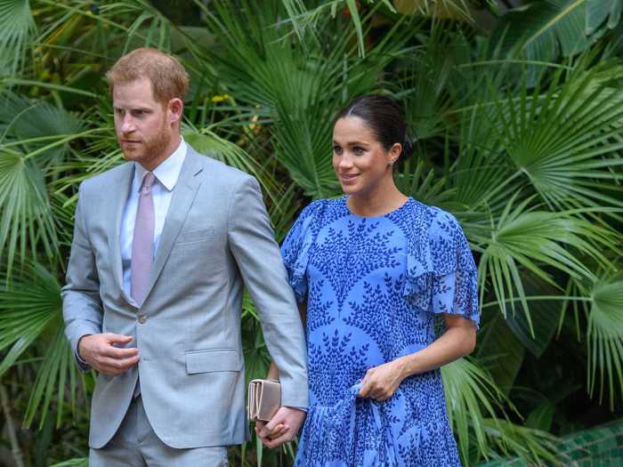 Markle wore a beautiful flowing blue dress for a dinner with Morocco