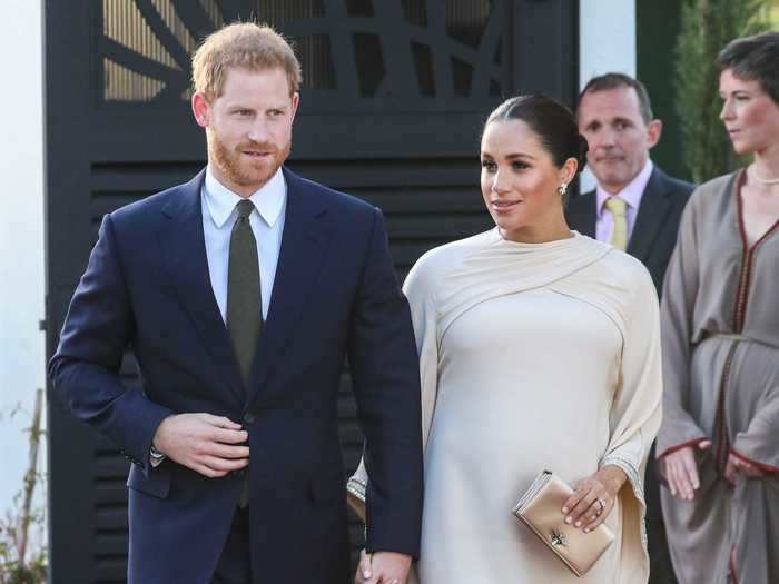 In February 2019, Markle looked like royalty in a custom ivory gown at a reception hosted by the British Ambassador to Morocco.