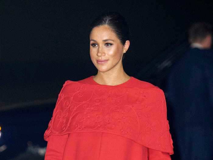 Markle landed in Morocco in February 2019 wearing a red dress that was packed with details.