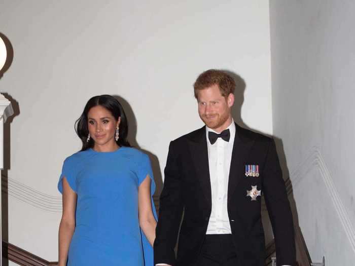 In October 2018, Markle wore a classic blue dress for a state dinner in Fiji.