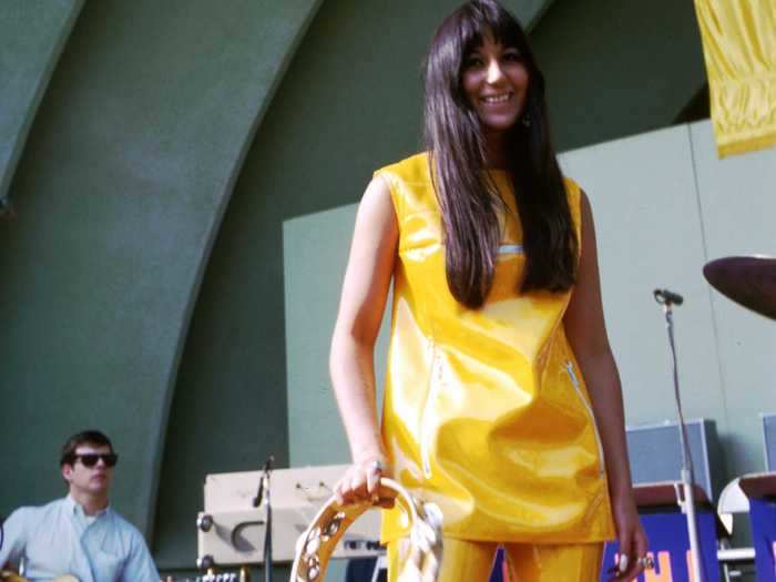 Cher rocked a canary-yellow outfit at a sound check for her performance at the Hollywood Bowl in 1966.