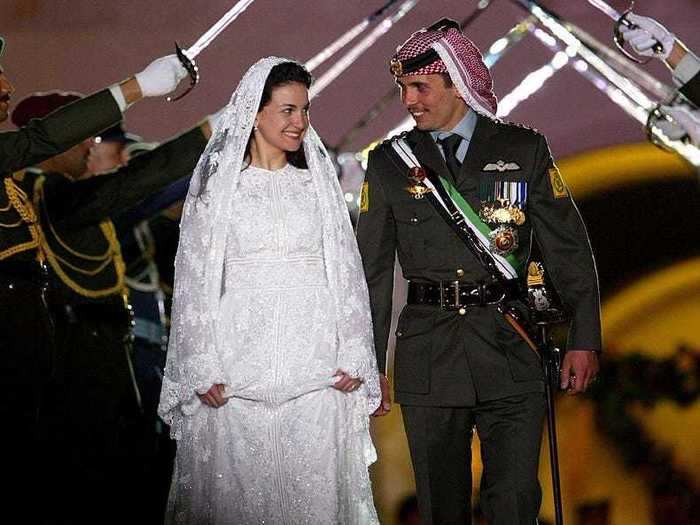 Princess Noor bint Asem of Jordan was radiant in a beaded wedding dress, though the couple divorced in 2009.